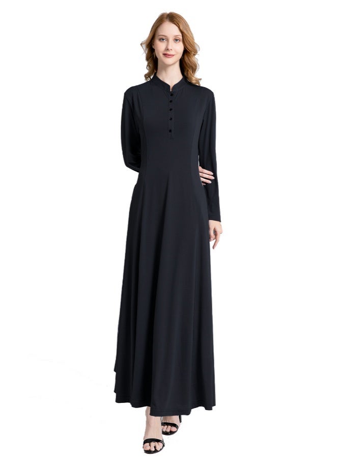 Women's Abaya Robe for Dubai & Middle East, Loose Fit Plus Size Long Sleeve Maxi Dress, Malaysian & Indonesian Outer Robe, Front Button Placket Design, Multiple Colors Available - Image 3